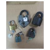 5 ANTIQUE PADLOCKS - 4 HAVE KEYS