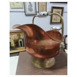 COPPER AND BRASS COAL HOD W/DELFT HANDLES