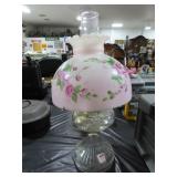 GLASS OIL LAMP WITH HAND PAINTED GLASS SHADE