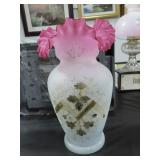 10" HAND PAINTED BRISTOL GLASS VASE WITH FLUTED