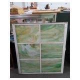 6 STAINED GLASS PANES IN ALUMINUM FRAME - 31" X