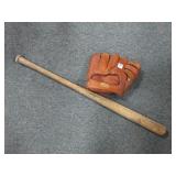NAKONA BASEBALL MITT AND J.C. HIGGINS WOOD BAT