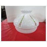 2 PAINTED GLASS LAMP SHADES AND GLASS OIL LAMP