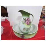 CABBAGE ROSE BOWL AND PITCHER SET - ENGLISH