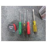 HAND TOOLS: SCREW DRIVERS, TAPE MEASURE, ETC.