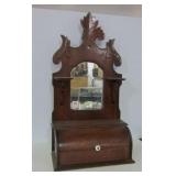 WALNUT VICTORIAN SHAVING MIRROR WITH ROLL UP DOOR