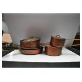 COPPER COOKWARE: SAUCE PANS WITH LIDS AND SAUTEE