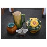 CERAMIC CORN PITCHER (CRACKED), COVERED COOKIE JAR