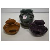 3 HEN AND CHICK STYLE CERAMIC PLANTERS