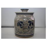 BLUE AND GRAY CROCK WITH LID - CRAFT MADE