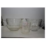 2 LARGE GLASS BATTER BOWLS AND MEASURING CUP