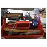 TOOL TOTE WITH WIRE BRUSH AND OTHER HOUSEHOLD