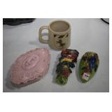 CERAMIC WALL POCKETS, MUG, COVERED DRESSER BOX