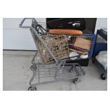 SHOPPING CART WITH WIRE, SHOP VAC HOSE, ETC.