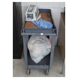 ROLLING METAL SHOP CART WITH PARTIAL ROLL OF PAINT