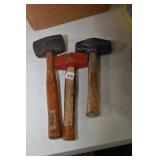 RUBBER MALLET AND 2 HAND HELD SLEDGE HAMMERS