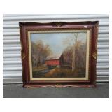 COVERED BRIDGE - OIL ON CANVAS - BY ROSE RIDINGS -