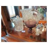 CRYSTAL VASES/BOWL/PURPLE GLASS DISH ETC