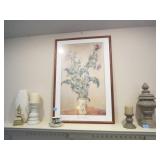 MONET PRINT/ASSORTED CANDLES VASES ETC
