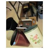 ASSORTED PICUTRE FRAMES/VINTAGE TRASH CANS