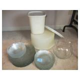 FLORAL GLASS DISH SET/TUPPERWARE