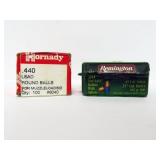 100 ROUNDS HORNADY .440 LEAD ROUND BALLS AND 19