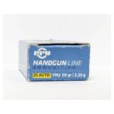 50 ROUNDS PPU .25 AUTO AMMUNITION