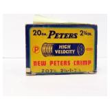 VINTAGE BOX OF 25 ROUNDS PETERS 20 GA. SHOTGUN