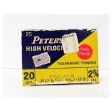 VINTAGE BOX OF 25 ROUNDS PETERS 20 GA. SHOTGUN