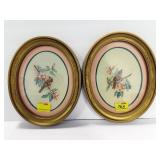 PAIR OF OVAL BIRD PRINTS FRAMED - 9" X 11"