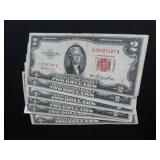 6 RED SEAL $2 BILLS - SERIES 1953