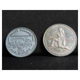 2 MEDALS/TOKENS: "DAISY DOLLAR AIR RIFLES" AND