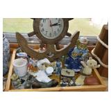14+ FIGURINE COLLECTION, CLOCK, PITCHER, BASKET