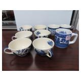 9 BLUE WILLOW STYLE TEA AND COFFEE CUPS