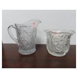 5" PATTERN GLASS CREAM PITCHER AND 3.5" CRYSTAL