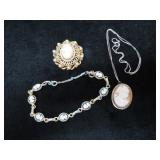 2 CAMEO PENDANTS AND CAMEO BRACELET