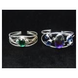 2 STERLING SILVER AND GLASS CUFF BRACELETS