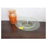 GREEN DEPRESSION BOWL AND VASE