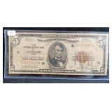 SERIES 1929 CLEVELAND $5 NATIONAL CURRENCY