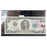 SERIES 1976 GREEN SEAL $2 BILL WITH BICENTENNIAL S