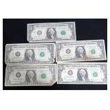 5 ASSORTED $1 STAR REPLACEMENT NOTES