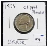 1974 NICKEL ERROR - CLIPPED PLANCHET
