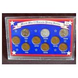 WWII LINCOLN PENNY SET - 9 COINS