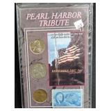 PEARL HARBOR TRIBUTE 3 COIN AND STAMP SET - WAR NI