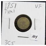 1851 THREE CENT SILVER TRIME