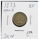 1873 - OPEN 3 - THREE CENT NICKEL