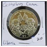 $5 GETTYSBURG COMMEMORATIVE COIN - LIBERIA