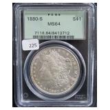 1880-S MORGAN SILVER DOLLAR - PCGS GRADED: MS 64