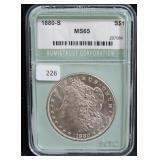 1880-S MORGAN SILVER DOLLAR - NTC GRADED: MS 65