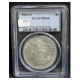 1883-O MORGAN SILVER DOLLAR - PCGS GRADED: MS 64